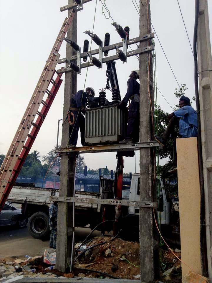 Installation of 100KVA transformer on H-Pole at Mr. Biggs