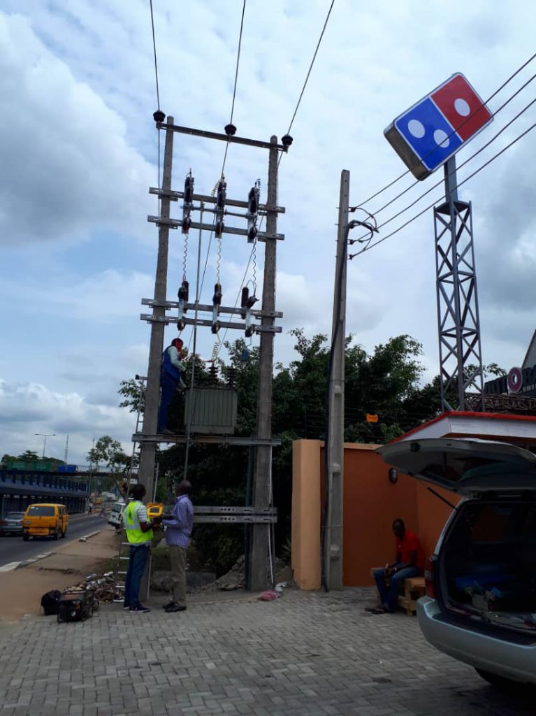 Installation of 100KVA H-pole mount transformer at Dominos Suleja